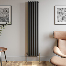 Anthracite Designer Radiator Vertical Oval Column Double Panel Rad 1800x360mm