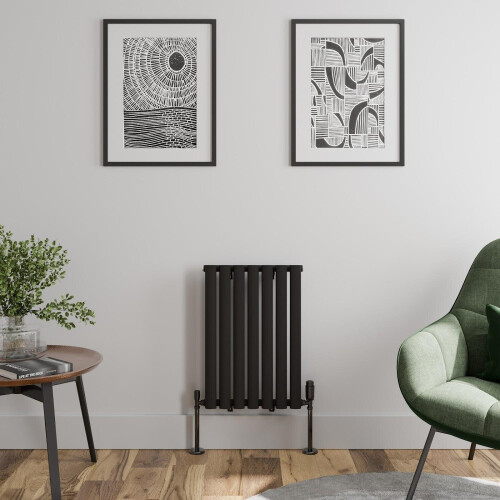 Black Designer Radiator Horizontal Oval Single Panel Rad 600x420mm Steel Modern 1