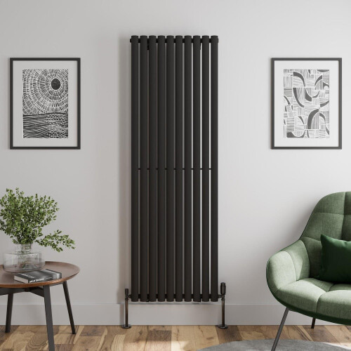 Black Designer Radiator Vertical Oval Single Panel Rad 1800x600mm Steel Modern