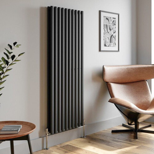 Anthracite Designer Radiator Vertical Oval Column Double Panel Rad 1600x600mm 1