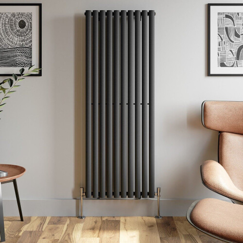 Anthracite Designer Radiator Vertical Oval Column Single Panel Rad 1600x600mm