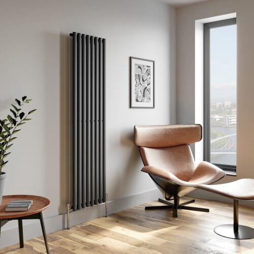 Anthracite Designer Radiator Vertical Oval Column Single Panel Rad 1800x480mm 2