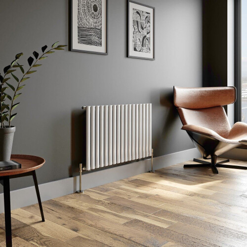 Horizontal 600 x 1020mm Radiator Single Panel Oval Tube Column White Modern 2