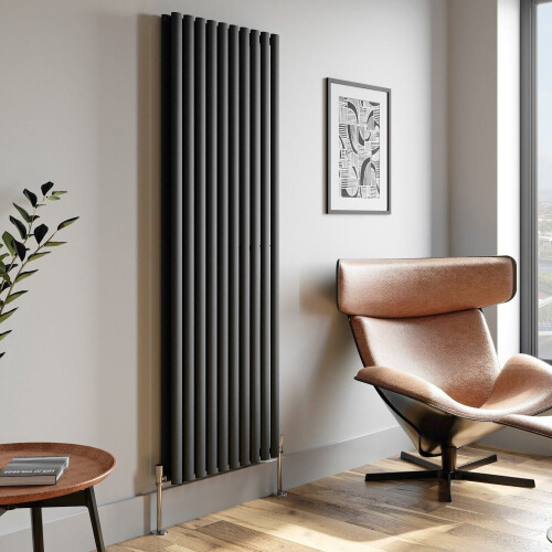 Anthracite Designer Radiator Vertical Oval Column Double Panel Rad 1800x600mm 1