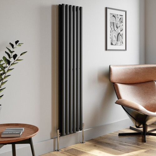 Anthracite Designer Radiator Vertical Oval Column Double Panel Rad 1600x360mm 1