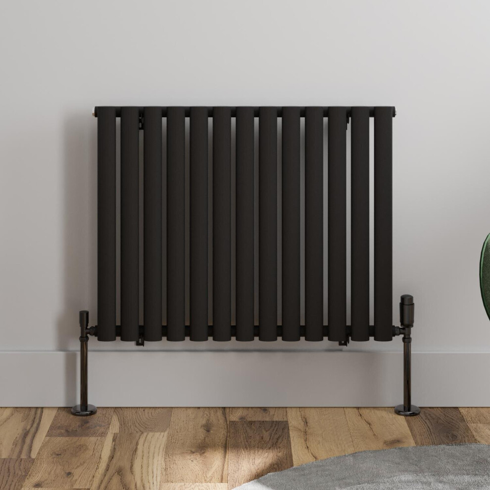 Black Designer Radiator Horizontal Oval Single Panel Rad 600x780mm Steel Modern
