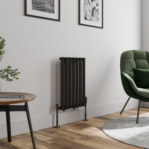 Black Designer Radiator Horizontal Oval Single Panel Rad 600x420mm Steel Modern 2