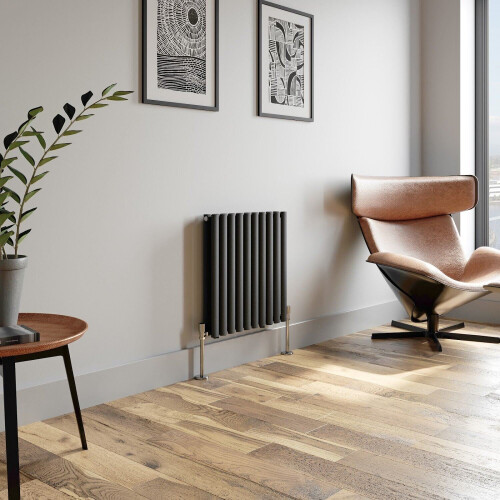 Anthracite Designer Radiator Horizontal Oval Column Double Panel Rad 600x600mm 2