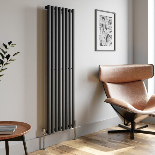 Anthracite Designer Radiator Vertical Oval Column Single Panel Rad 1600x480mm 1