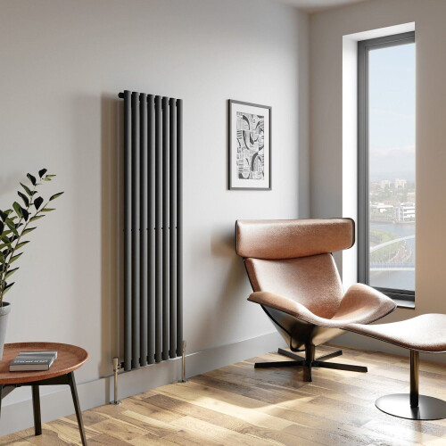 Anthracite Designer Radiator Vertical Oval Column Single Panel Rad 1600x480mm 2