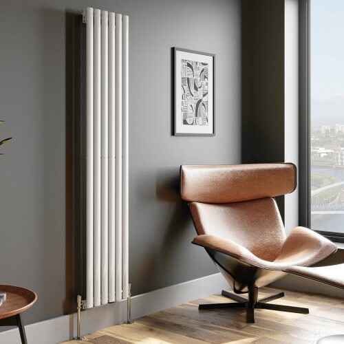 Designer Radiator Vertical White Oval Column Rads Single Panel 1800x360mm 1