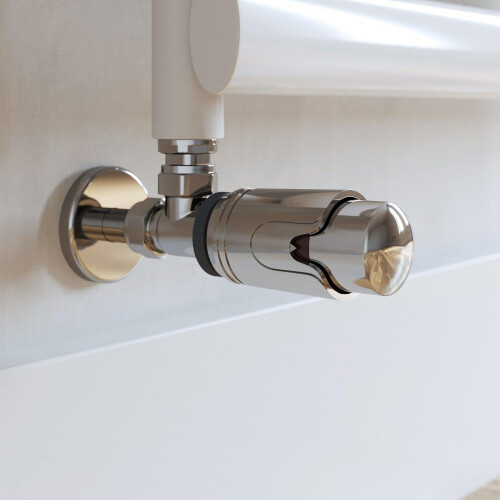 DuraTherm Angled Chrome Thermostatic Radiator Valve Lockshield Pack 15mm TRV Rad 2