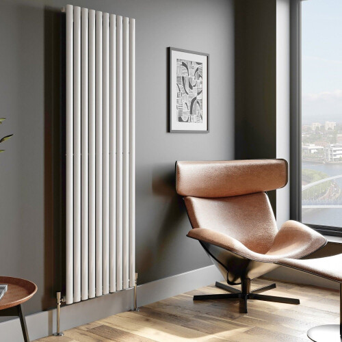 Designer Radiator Vertical White Oval Column Rads Single Panel 1800x600mm 1