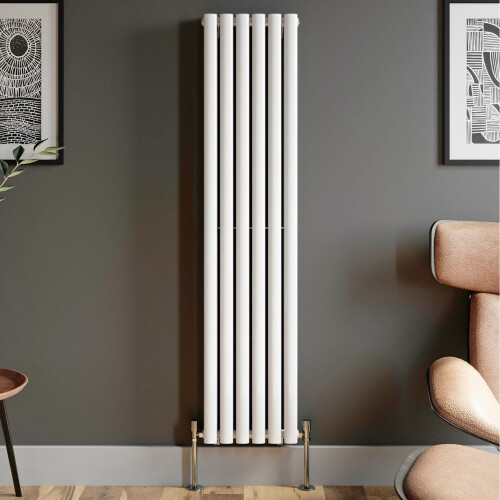 Designer Radiator Vertical White Oval Column Rads Double Panel 1600x360mm
