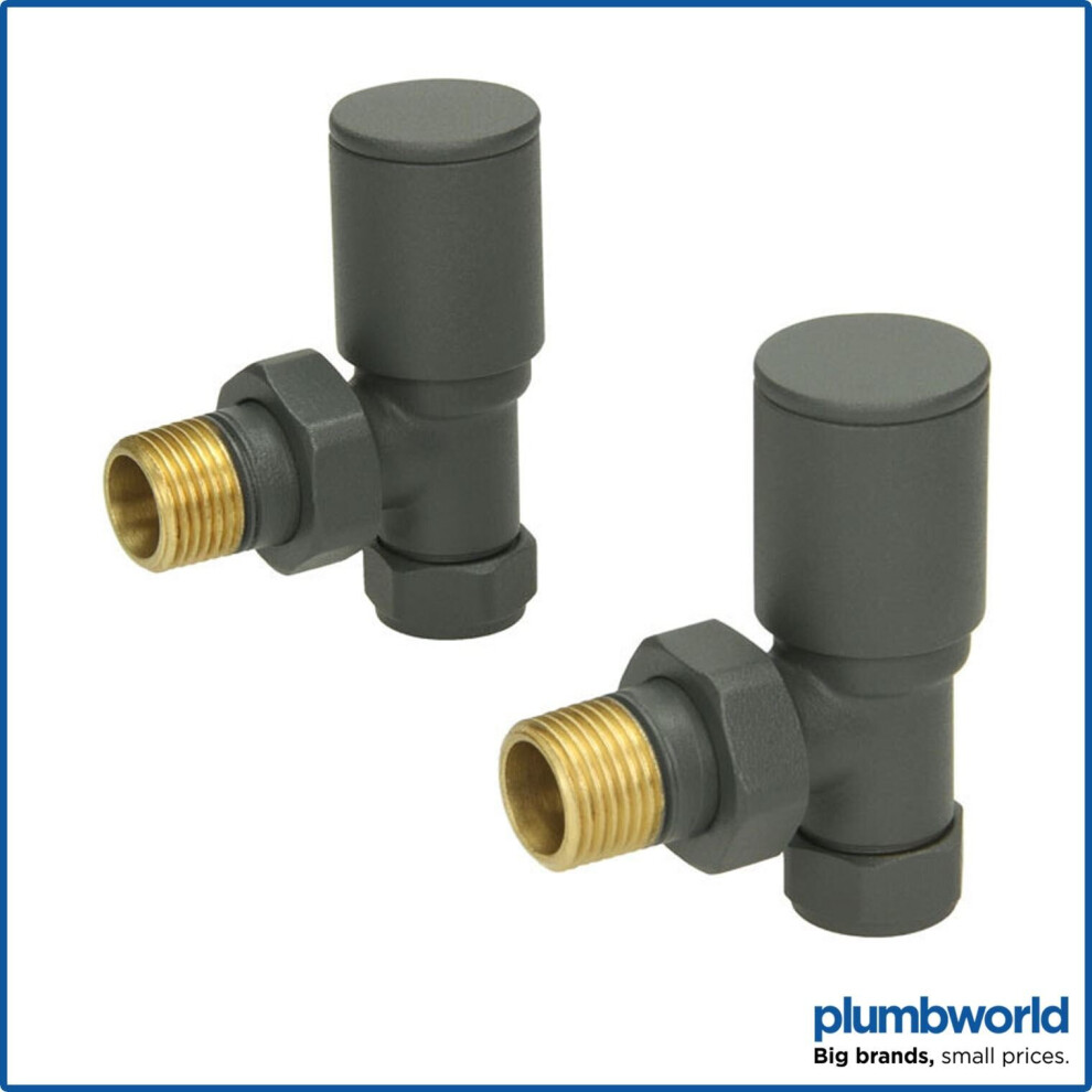 Modern Angled Heated Towel Rail Radiator Valves Pair 15mm Anthracite Manual