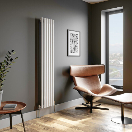Designer Radiator Vertical White Oval Column Rads Single Panel 1800x360mm 2