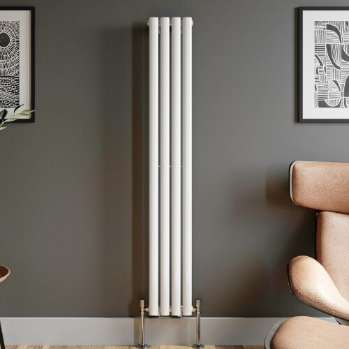 Designer Radiator Vertical White Oval Column Rads Single Panel 1600x240mm
