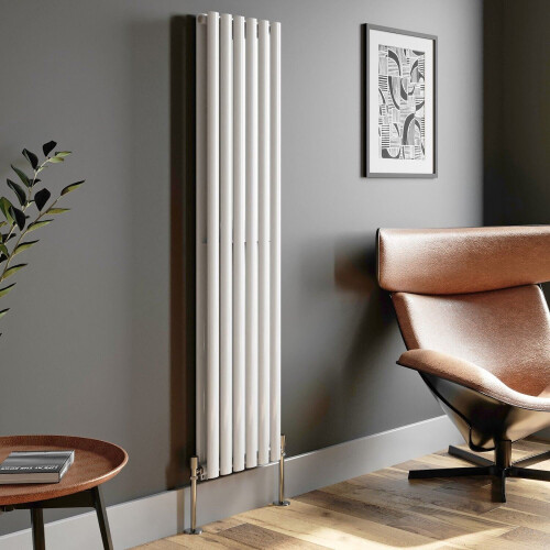 Designer Radiator Vertical White Oval Column Rads Double Panel 1600x360mm 1