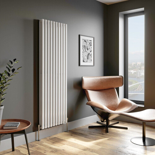 Designer Radiator Vertical White Oval Column Rads Double Panel 1800x600mm 2