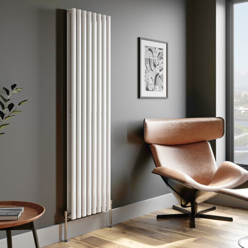 Designer Radiator Vertical White Oval Column Rads Double Panel 1800x480mm 1