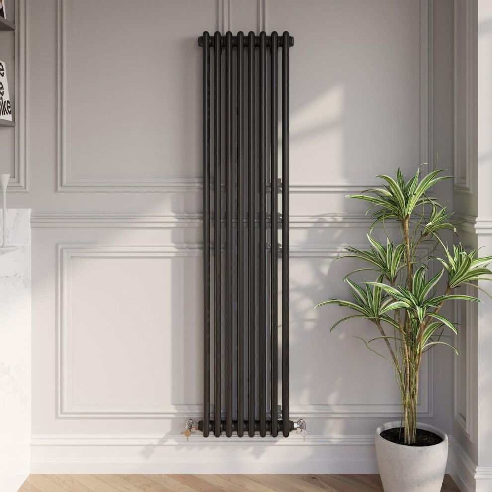 Traditional Colosseum Vertical Double Bar Column Radiator 1600x380mm Black Steel