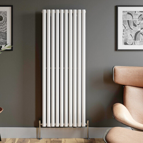 Designer Radiator Vertical White Oval Column Rads Single Panel 1600x600mm
