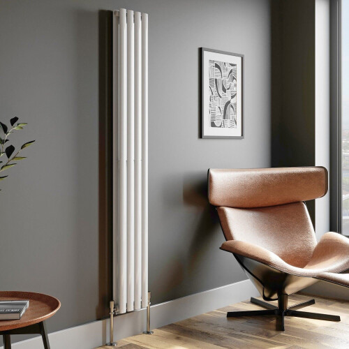 Designer Radiator Vertical White Oval Column Rads Double Panel 1800x240mm 1