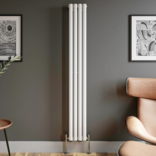 Designer Radiator Vertical White Oval Column Rads Single Panel 1800x240mm