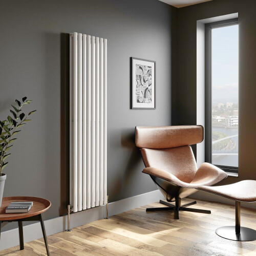 Designer Radiator Vertical White Oval Column Rads Double Panel 1800x480mm 2