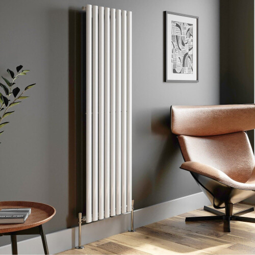 Designer Radiator Vertical White Oval Column Rads Single Panel 1600x480mm 1