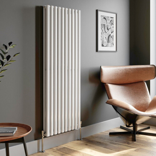 Designer Radiator Vertical White Oval Column Rads Double Panel 1600x600mm 1