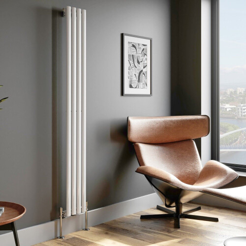 Designer Radiator Vertical White Oval Column Rads Single Panel 1800x240mm 1