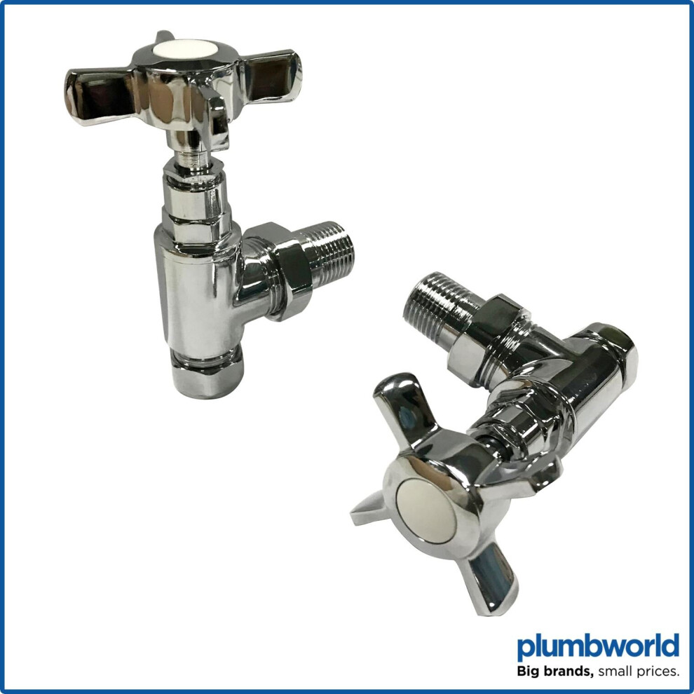 Traditional Angled Heated Towel Rail Radiator Valves Cross Head Pair 15mm Manual
