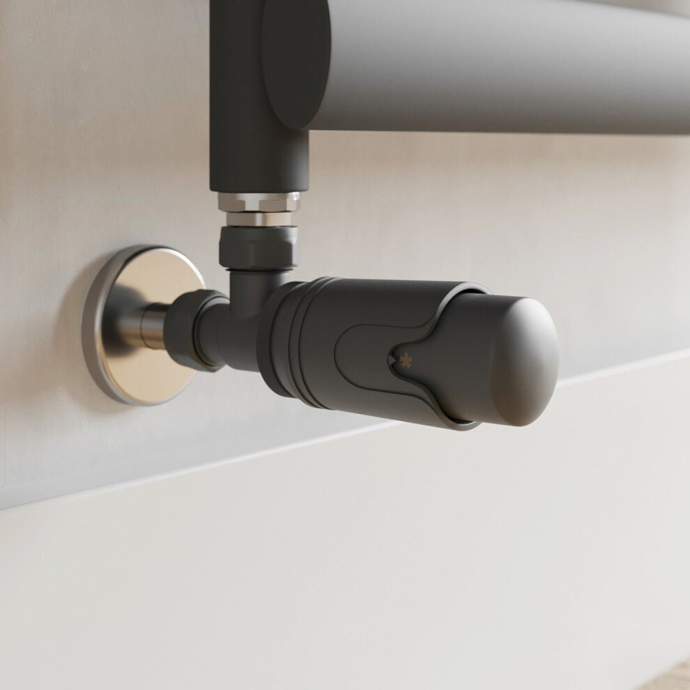 DuraTherm Angled Anthracite Thermostatic Radiator Valve Pack 15mm Lockshield TRV