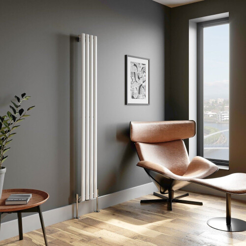 Designer Radiator Vertical White Oval Column Rads Single Panel 1800x240mm 2