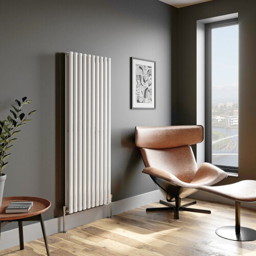 Designer Radiator Vertical White Oval Column Rads Double Panel 1600x600mm 2
