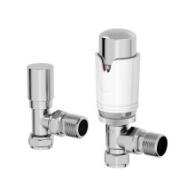 DuraTherm Angled White Chrome Thermostatic Radiator Valve 15mm TRV Rad