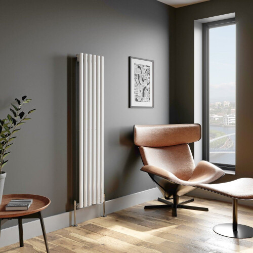 Designer Radiator Vertical White Oval Column Rads Single Panel 1600x360mm 2