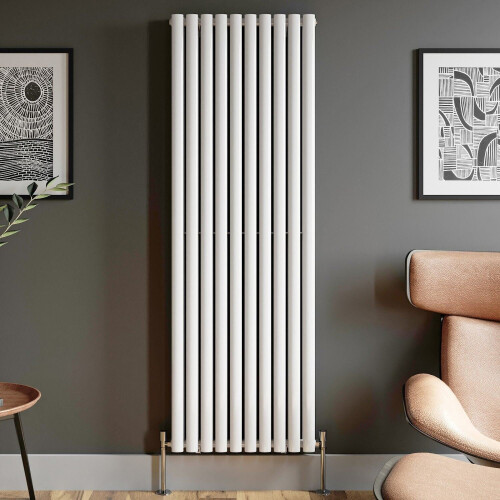 Designer Radiator Vertical White Oval Column Rads Double Panel 1800x600mm