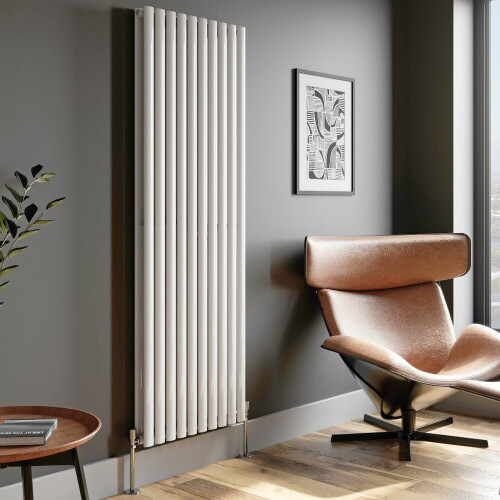 Designer Radiator Vertical White Oval Column Rads Double Panel 1800x600mm 1