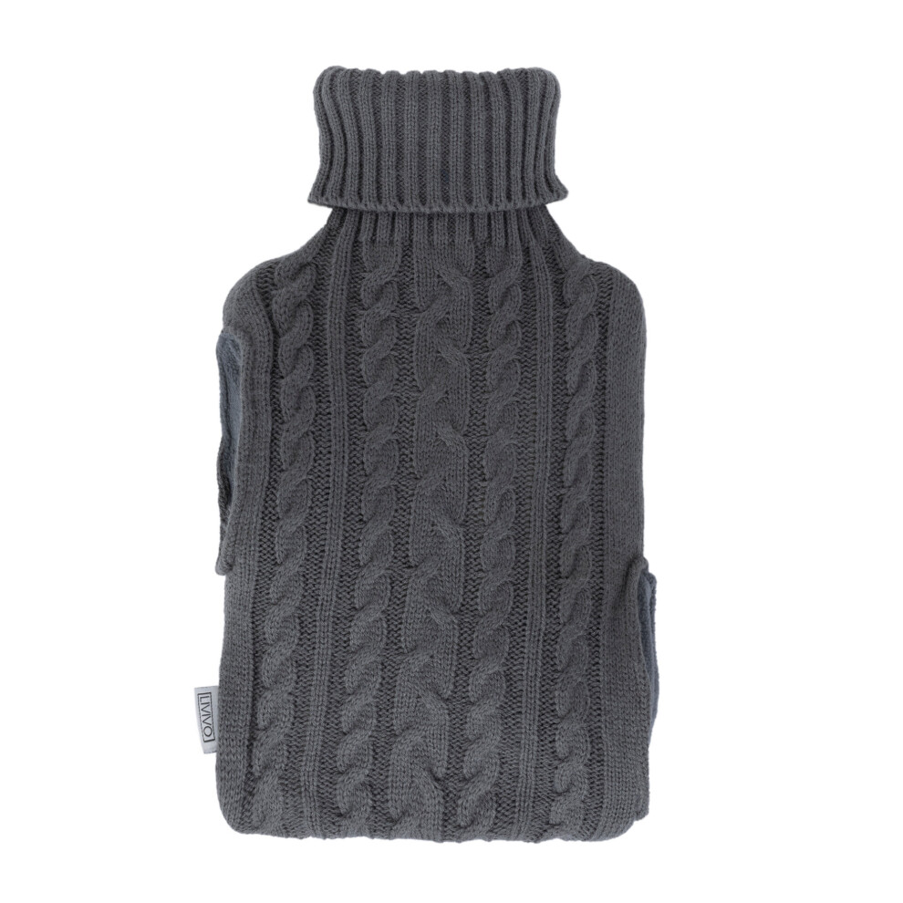 2L Hot Water Bottle with Pockets & Cable Knit Cover