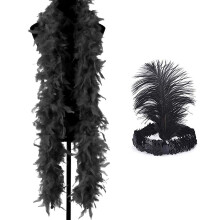 Colorful Feather Boas, 6.6ft Feather Boa for Dancing Wedding Party, with Feather Headdress