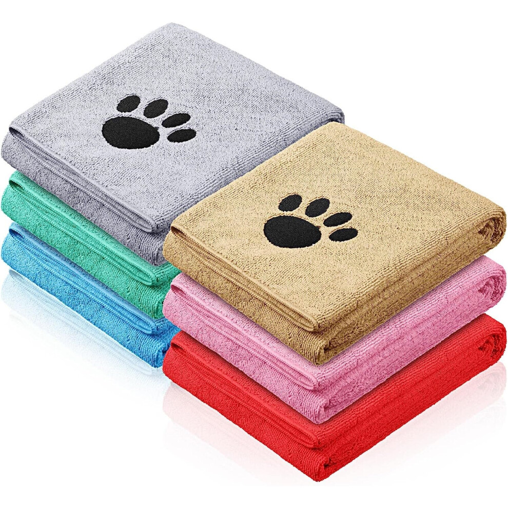 6 Pack Microfiber Pet Bath Towel Ultra Absorbent Quick Drying Soft Pet Towel Pet Grooming Towel Double Density Dog Supplies, 24 x 41 Inch, Multicolor 