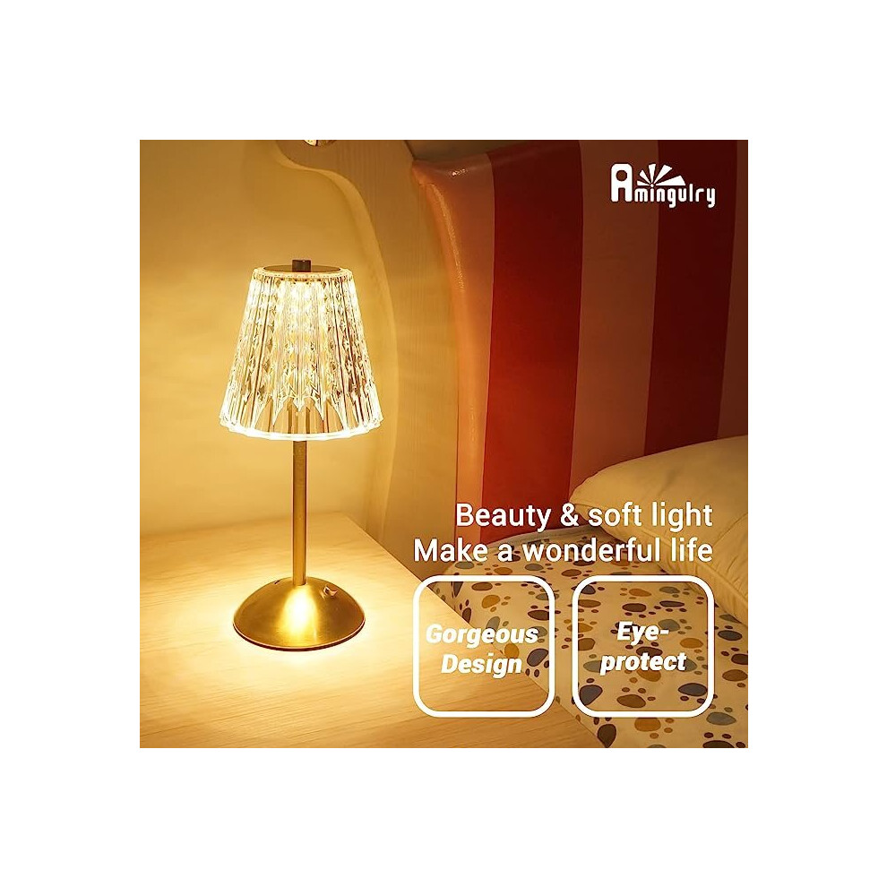 Cordless Table Lamp, Rechargeable Battery Operated Lamp, 3 Way Modes & Stepless  Dimmable LED Touch Lamp, Portable Crystal Gold Metal Beside Lamps on OnBuy