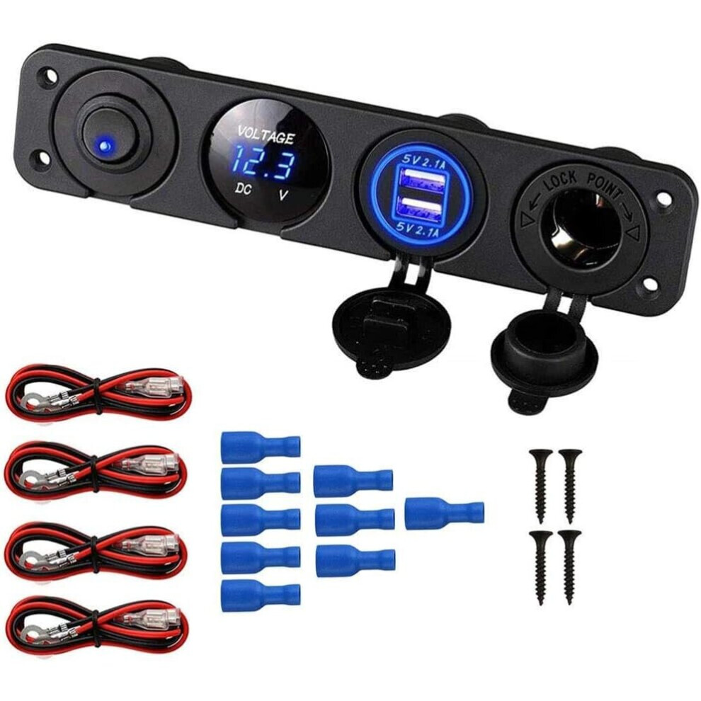 Car Charger Switch Panel, 12V Dual Usb Charger Socket Cigarette Lighter Adapter 8366089220374