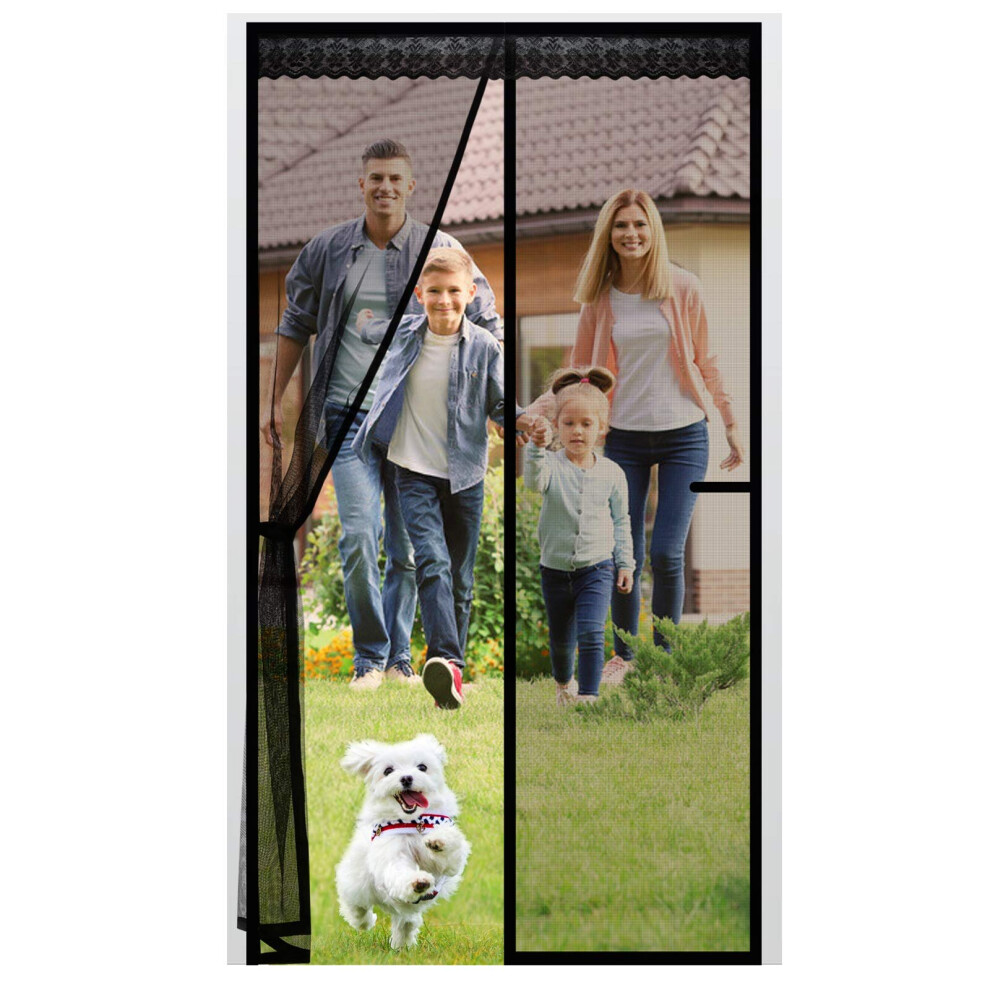 Anti Mosquito Mesh Fly Curtain with Full Frame Hook&Loop Easy to Install Fiberglass Mesh Curtain Anti Mosquito (100x210 cm, Black)