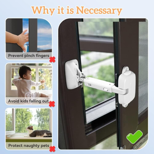 Adjustable Window Gap Size Baby Safety Window Restrictor, Childproof Window Safety Lock(White) 2