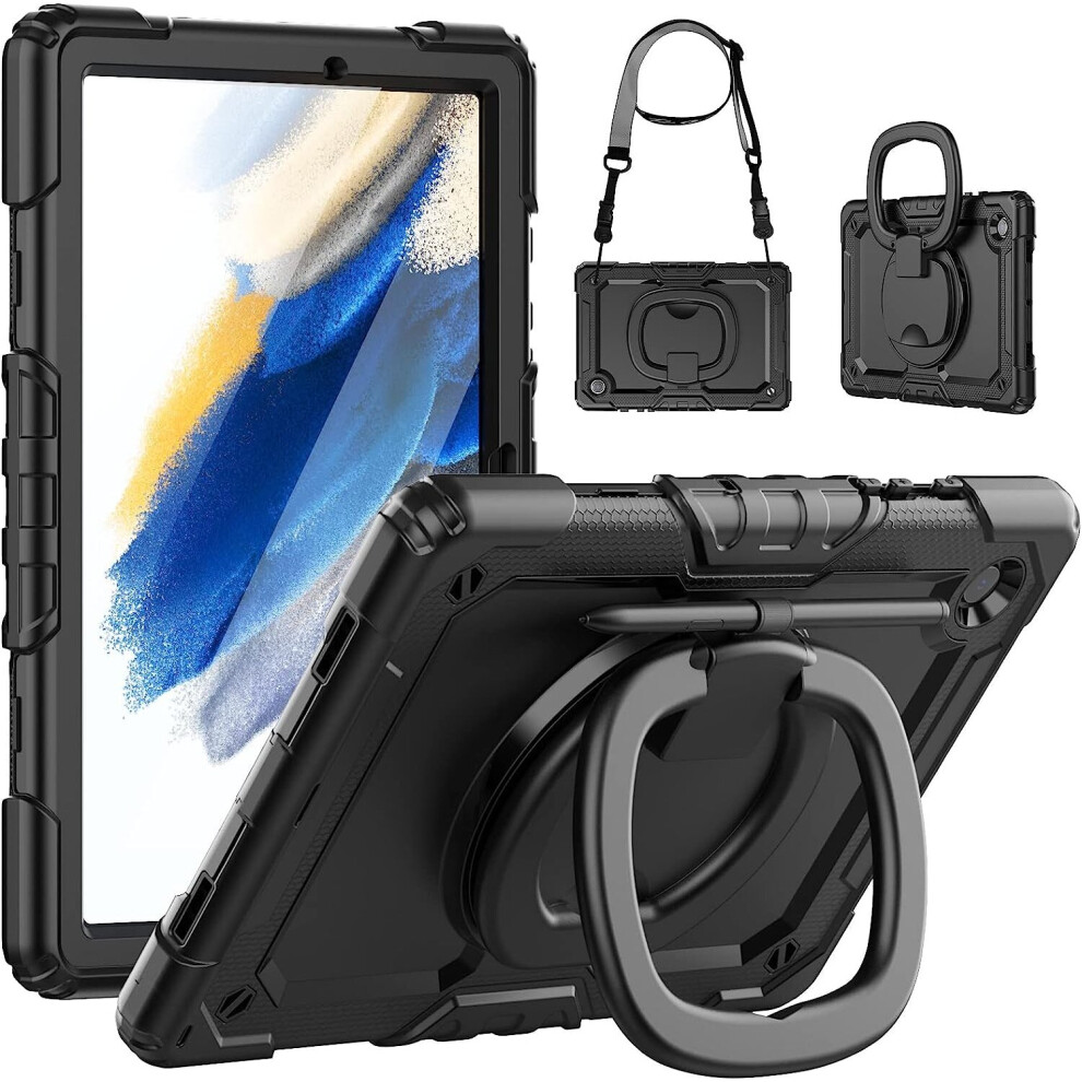 For Galaxy Tab A8 Case 10.5 Shockproof with Handle Stand, 3-Layer Protective Samsung A8 Tablet Case , Black