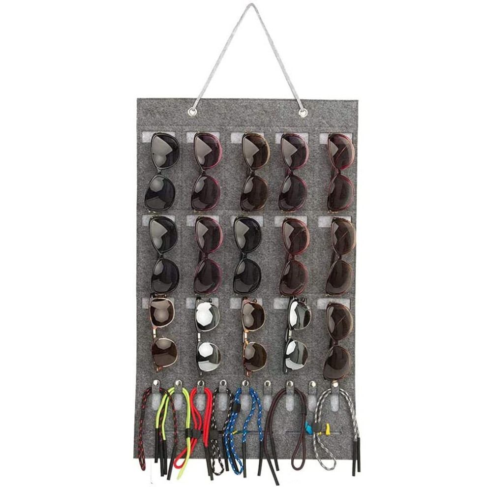 Yadong Sunglasses Organizer, Felt Storage Pockets, Eyeglasses Display Storage(Grey) Grey