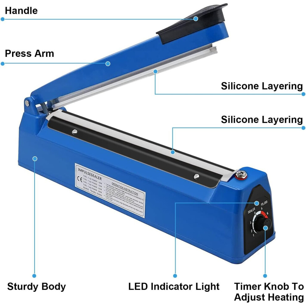 IMPULSE HEAT SEALER PLASTIC BAG FILM SEALING MACHINE 300MM